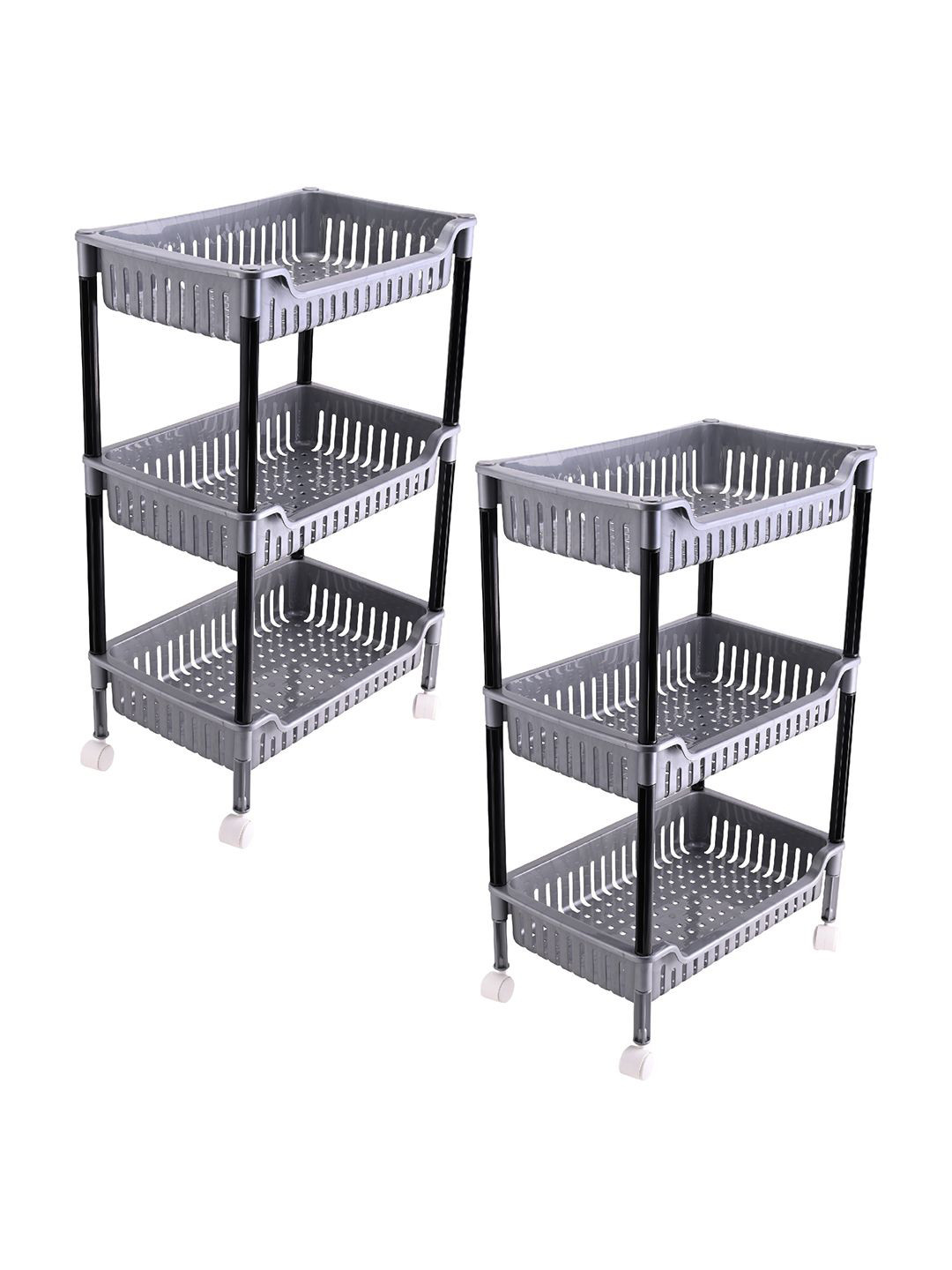 Kuber Industries Grey & Black 2 Pieces Durable Rack with 3-Tier trolley Kitchen Storage