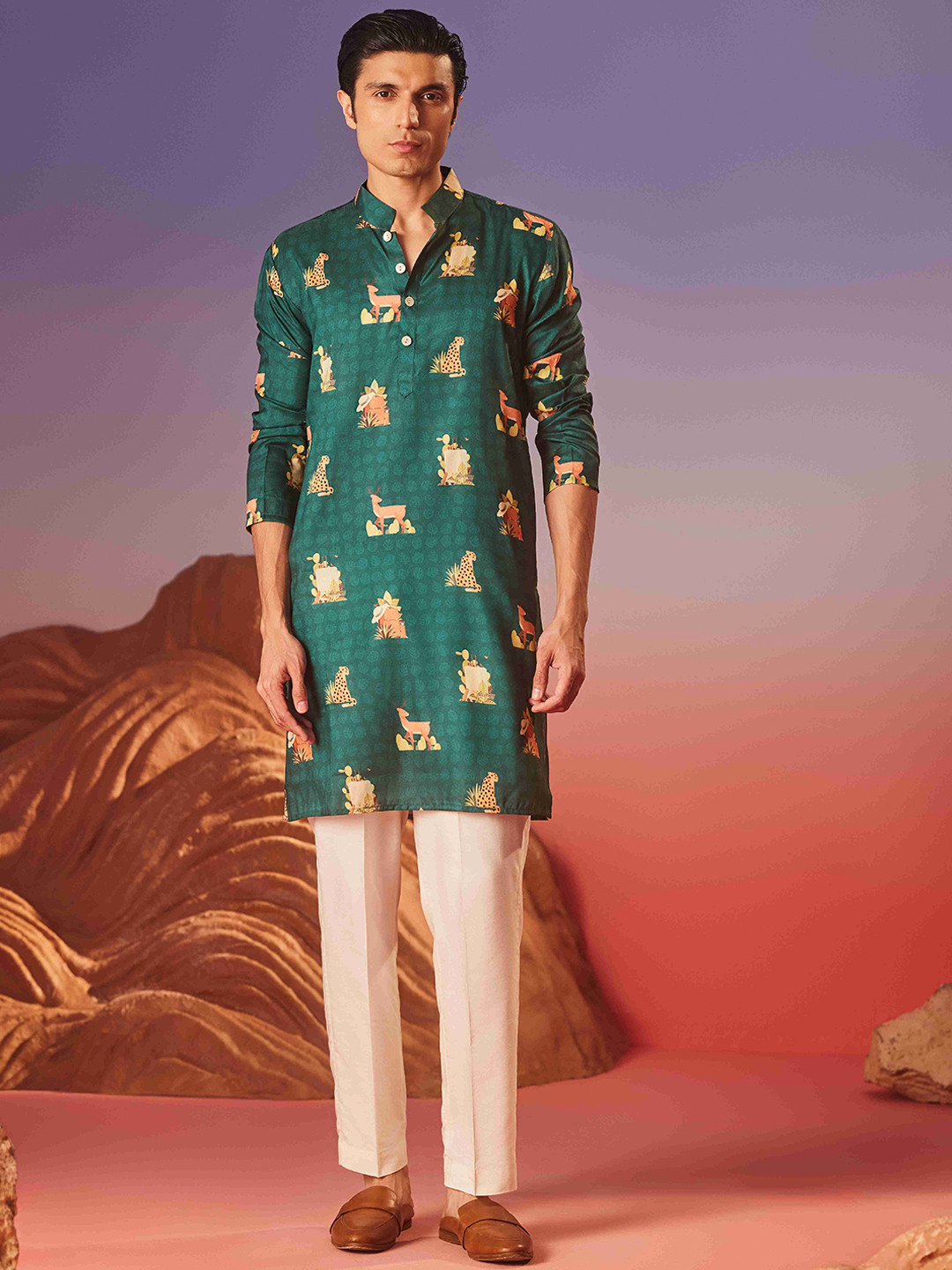 Eleven Brothers Men Geometric Yoke Design Kurta