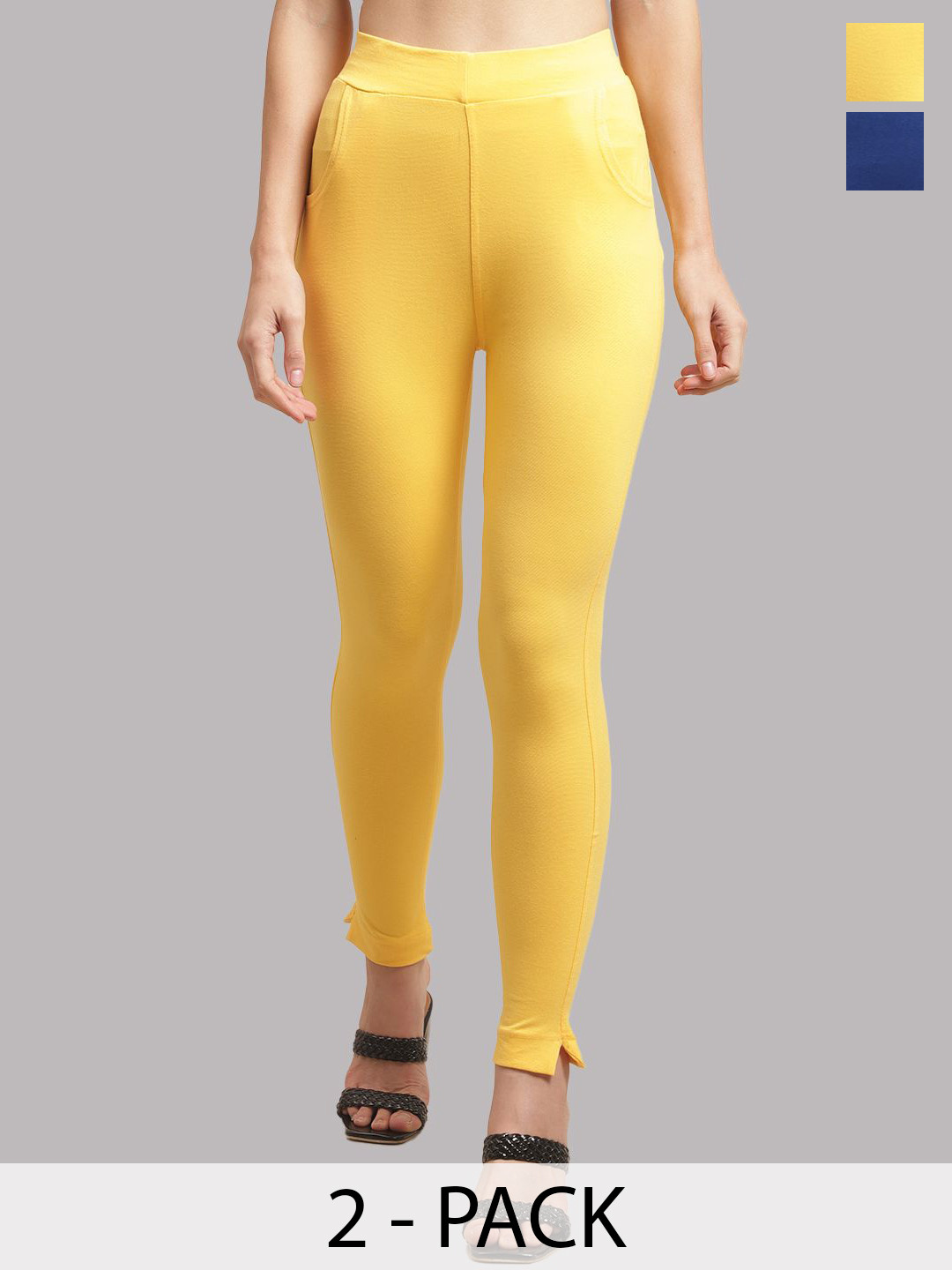 Valles365 by S.C. Plus Size Pack Of 2 Women Cotton Ankle-Length Leggings