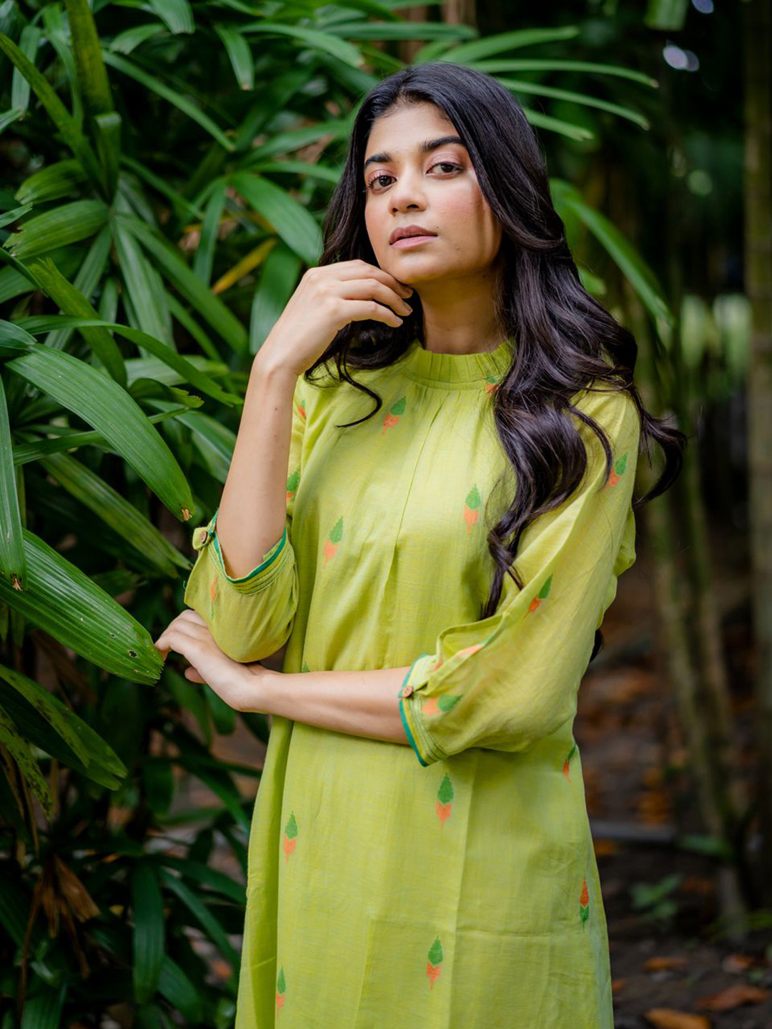 ANAIYAH Pista Green Jamdani Cotton Printed Dress