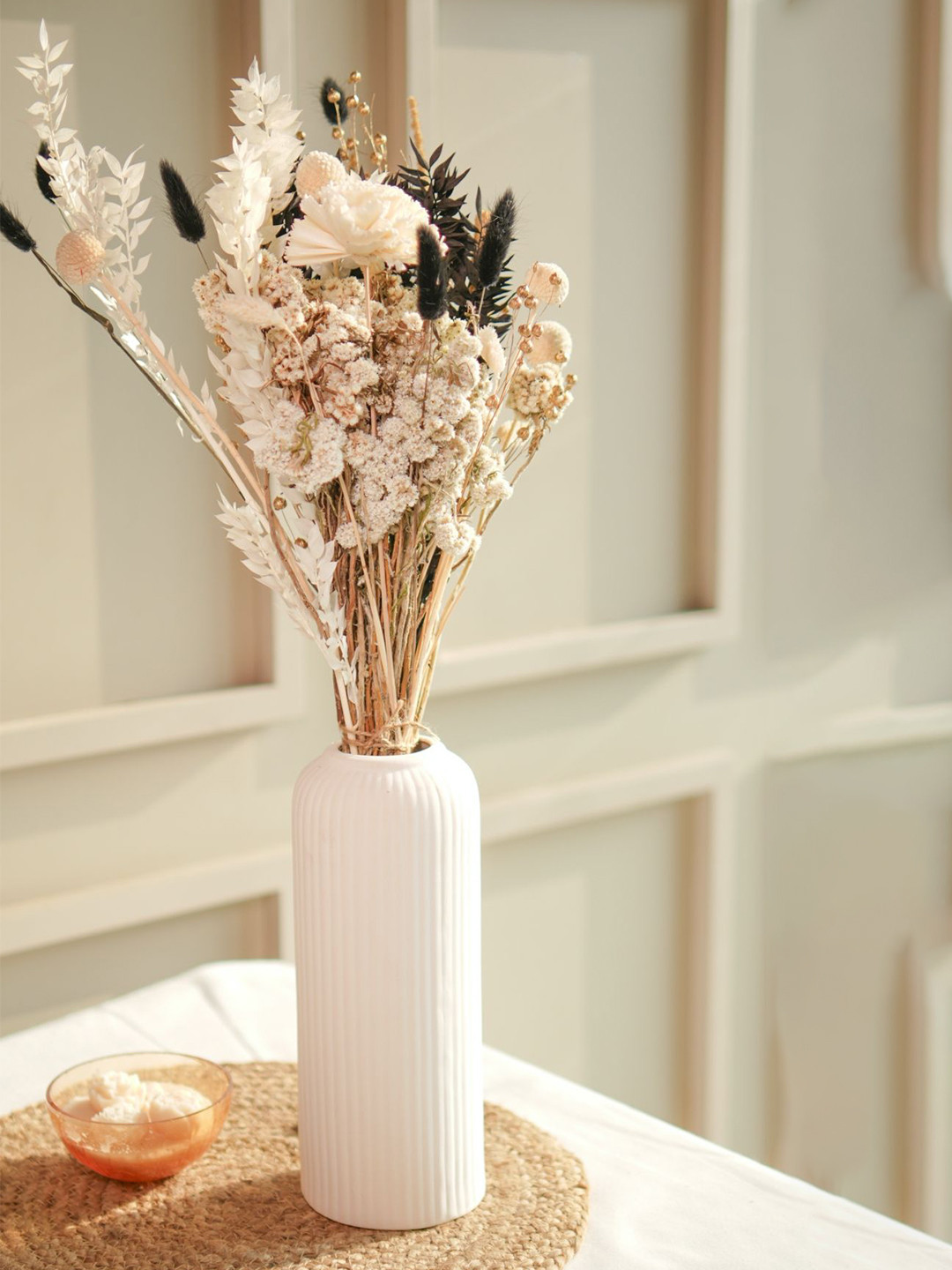 ArteCasa White & Black Artificial Flower Bunch