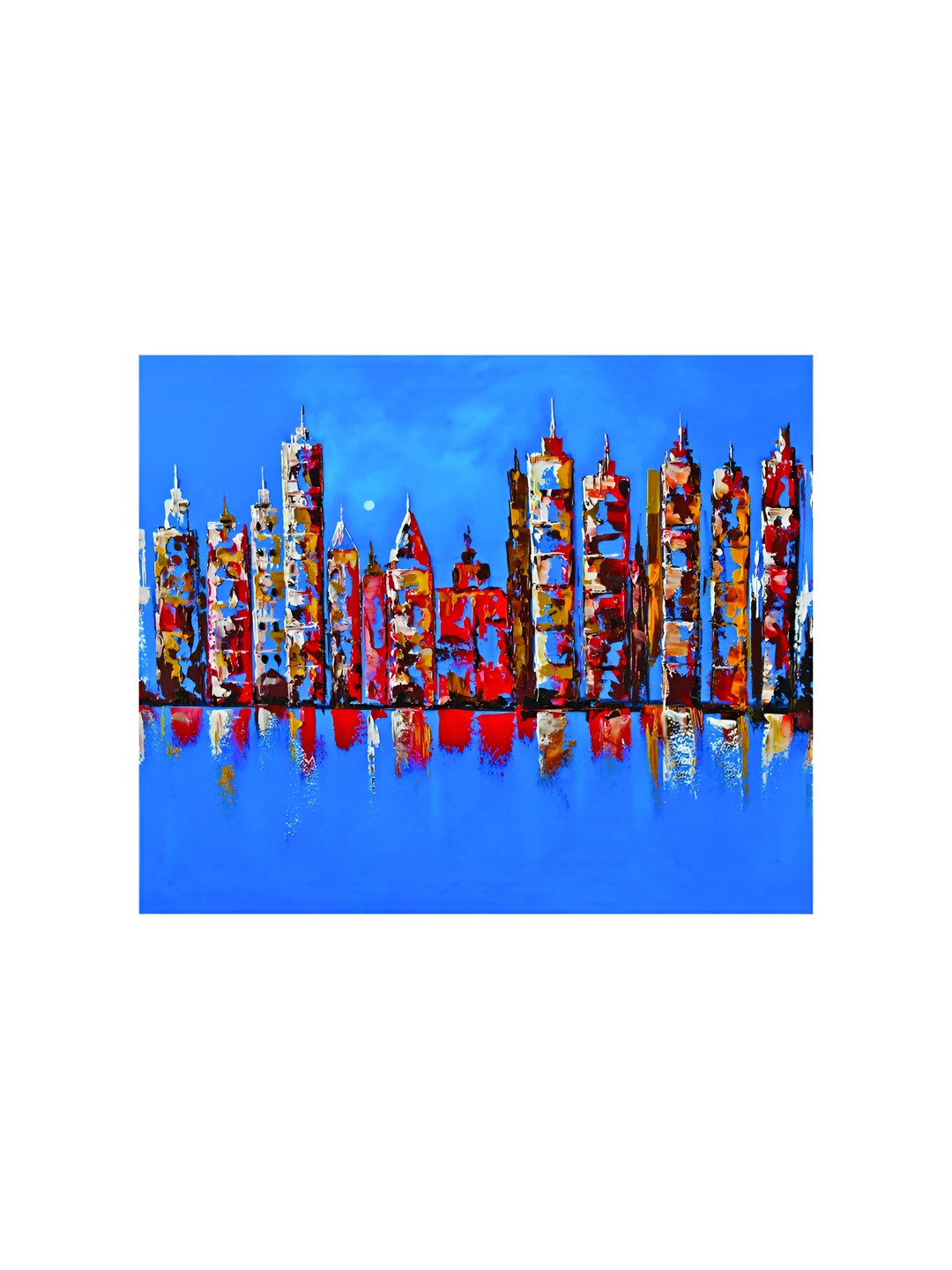 Inephos Blue & Red Skyline Printed Canvas Wall Art