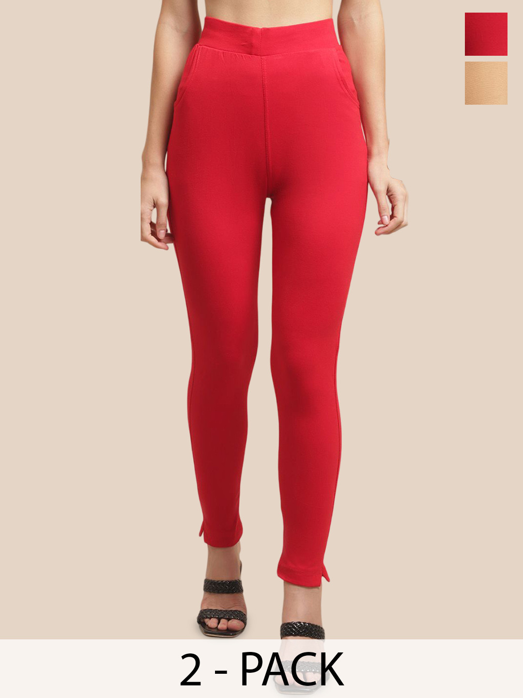 Valles365 by S.C. Plus Size Women Pack Of 2 Cotton Ankle-Length Leggings with Pocket