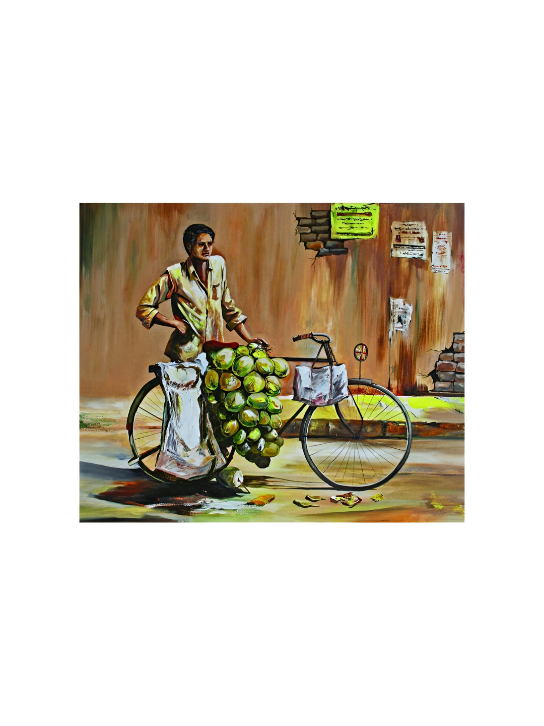 Inephos Yellow & Green Man Selling Coconuts Other Wall Art