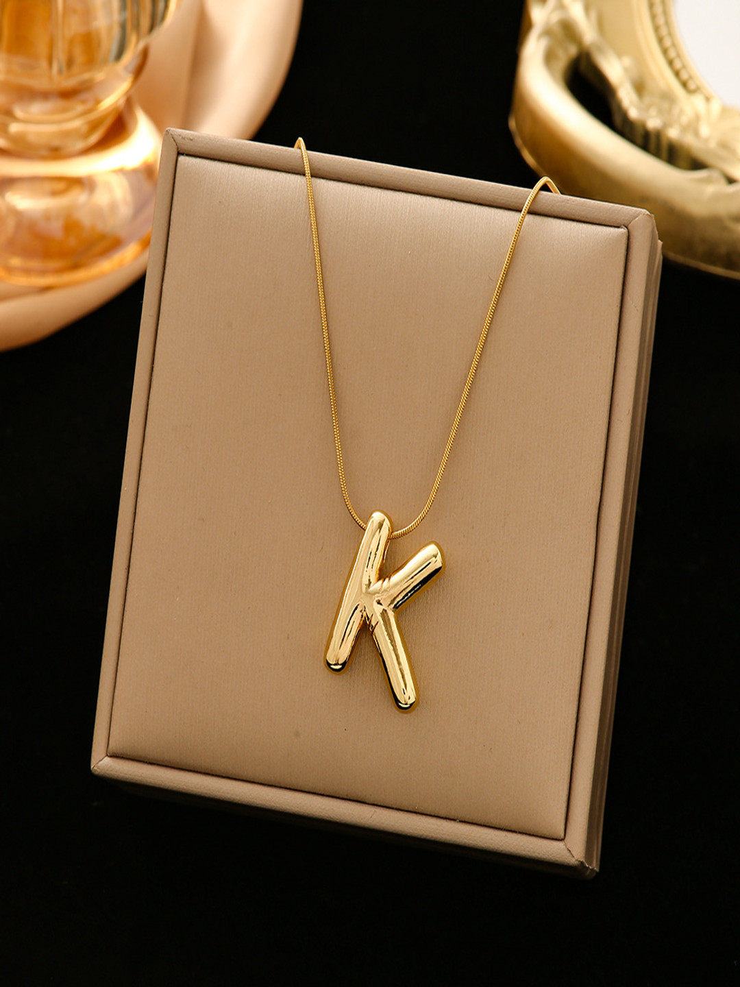 DressBerry Gold-Plated Stainless Steel Anti-Tarnish K Alphabet Letter Pendant & Chain