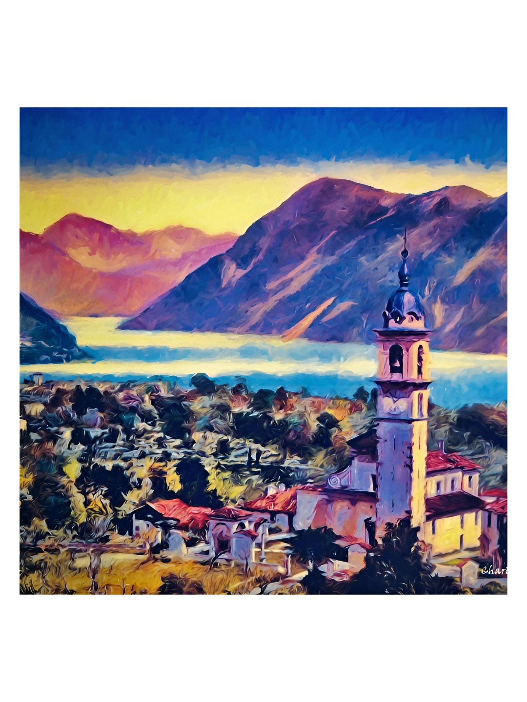Inephos Blue & Yellow Landscape Printed Canvas Wall Art