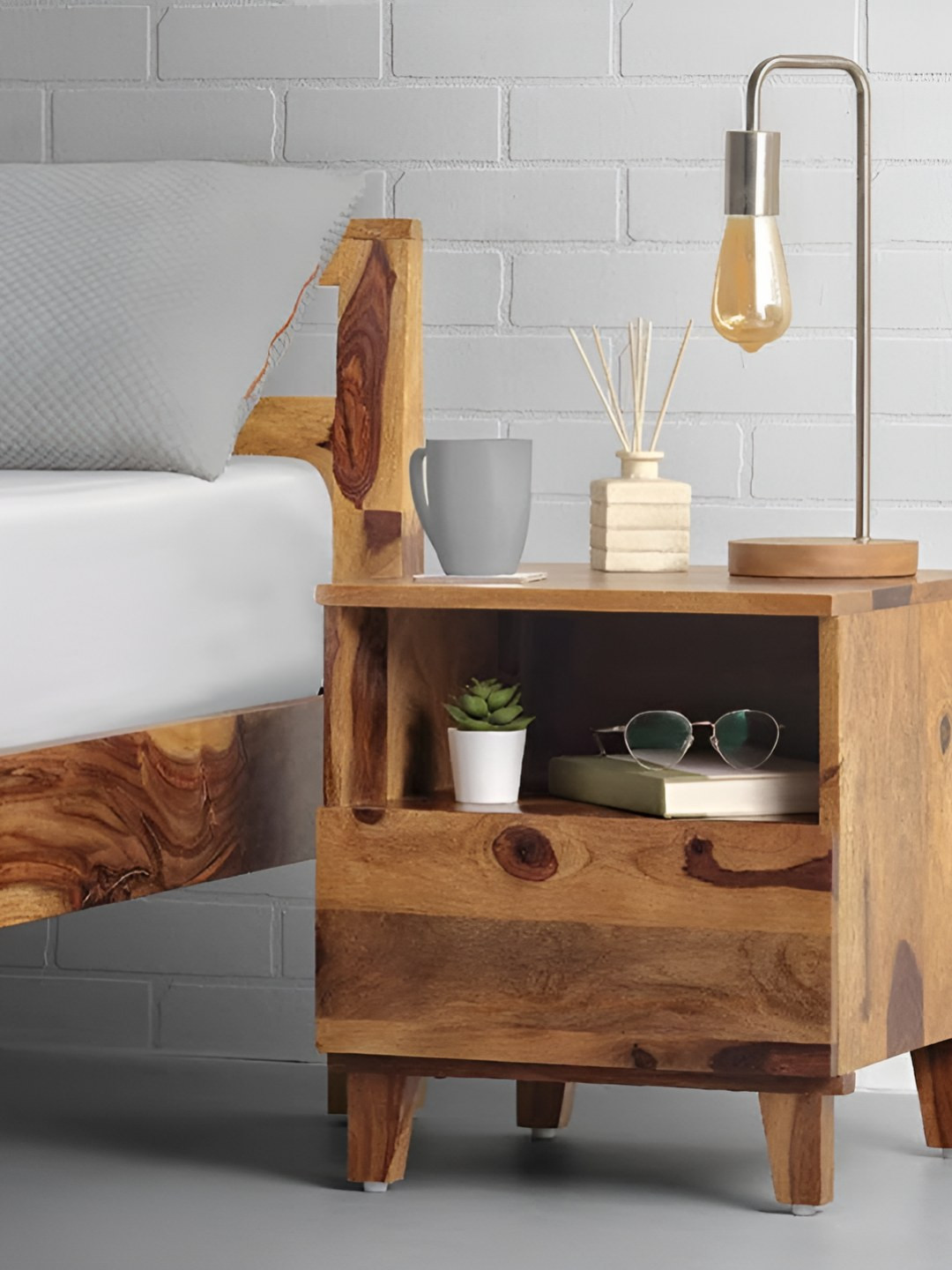 Sleepyhead Ally Brown Wooden Rectangular Bedside Table