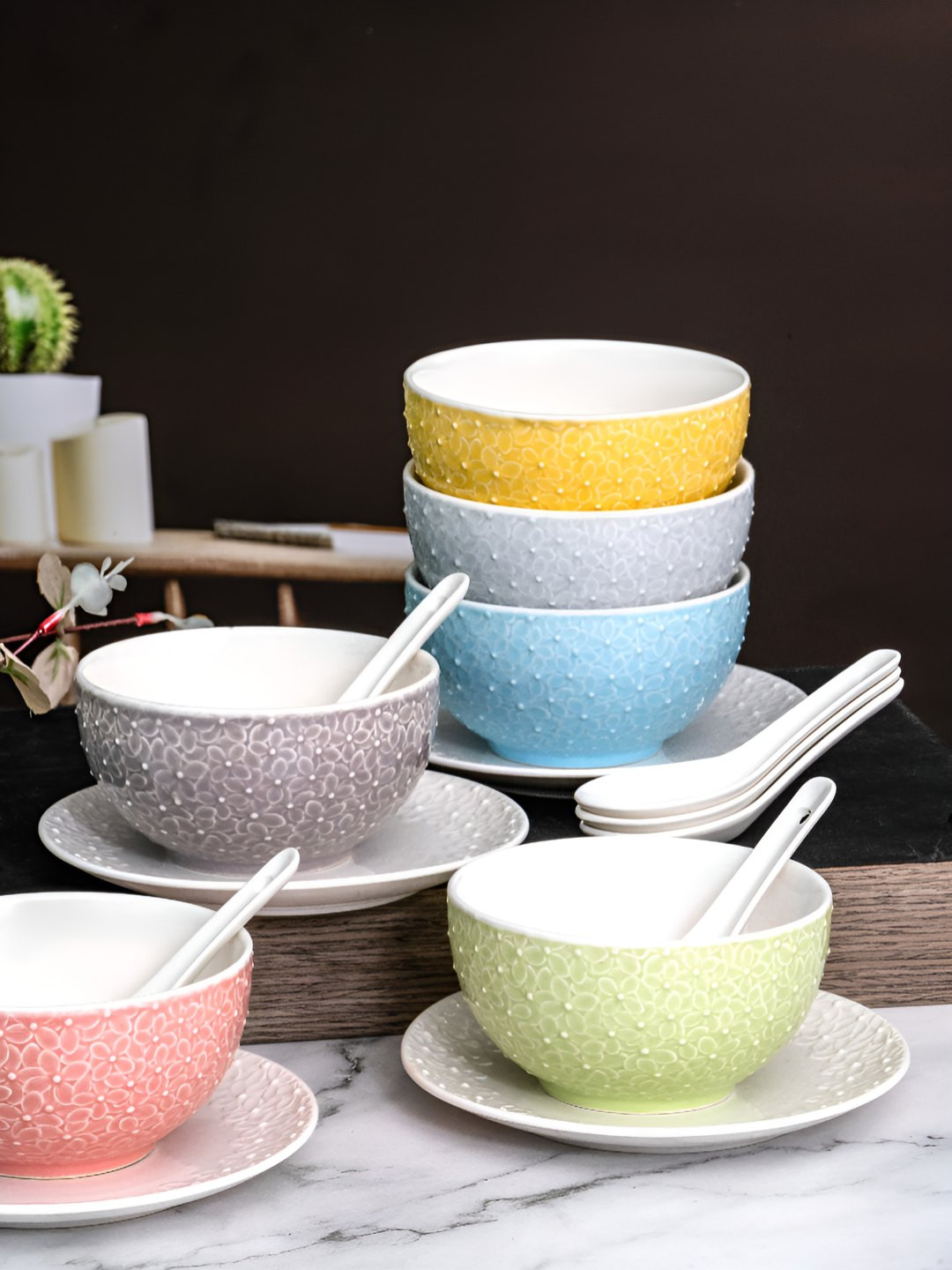 White Gold Multicoloured 2024 18 Pieces Porcelain Dishwasher and Microwave Safe Dip Bowl