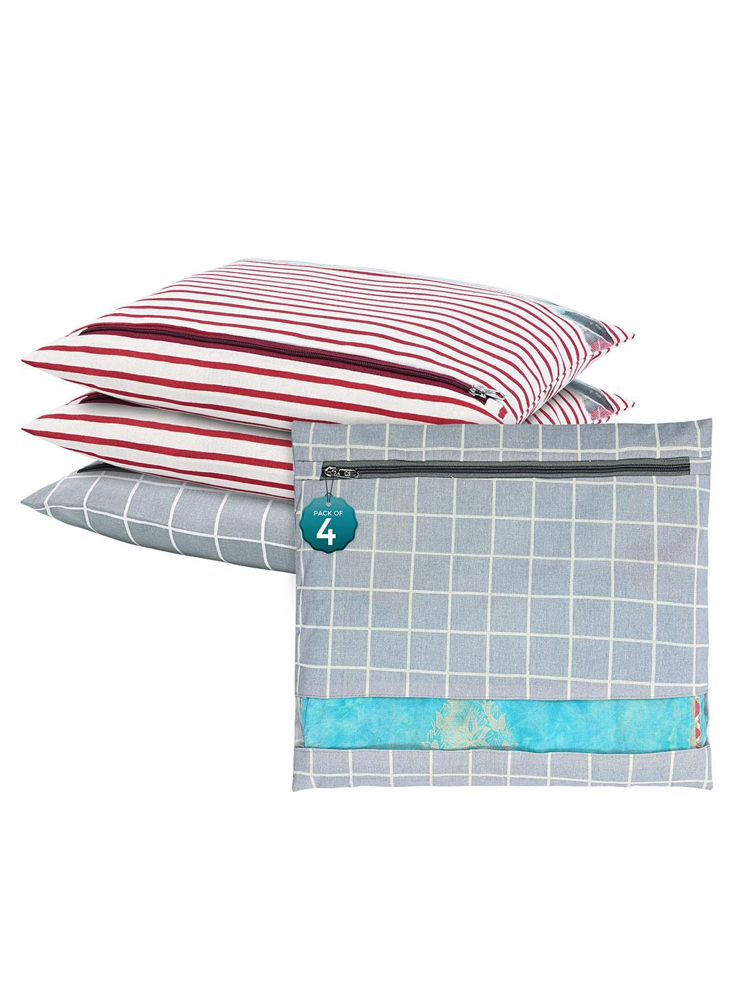 Kuber Industries Grey 4 Pcs Regular Single Saree Cover Multi-Utility Wardrobe Organisers