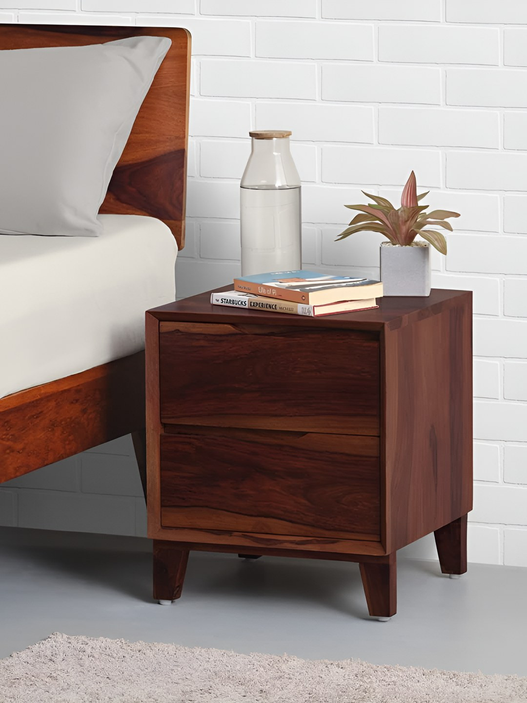 Sleepyhead Mate - Honey Brown Finish Solid Sheesham Wood Bedside Table-2 Drawers