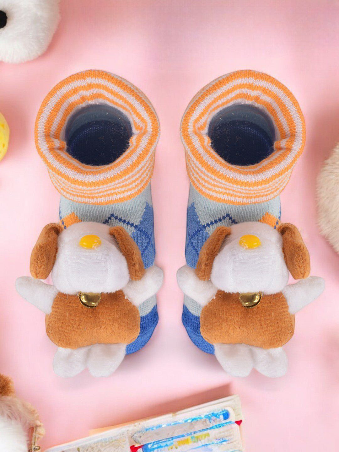 Yellow Bee Boys Teddy Bear Stuffed Patterned Ankle Length Socks