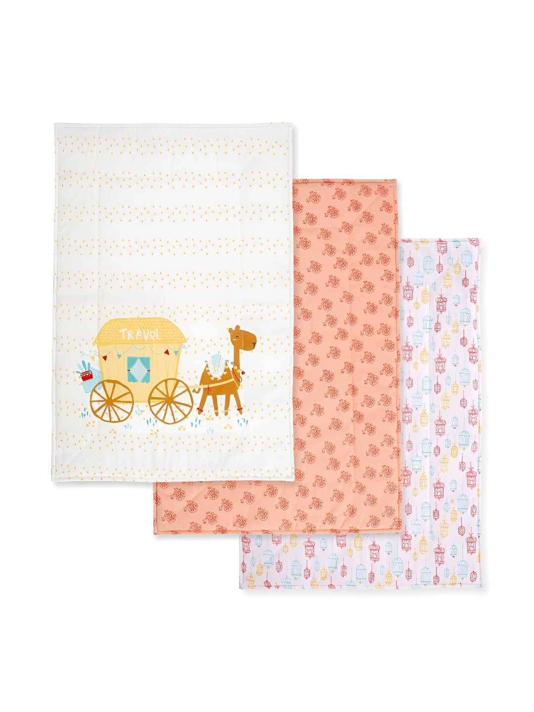 TIDY SLEEP 3Pc White & Orange Colored Printed Cotton Changing Mat