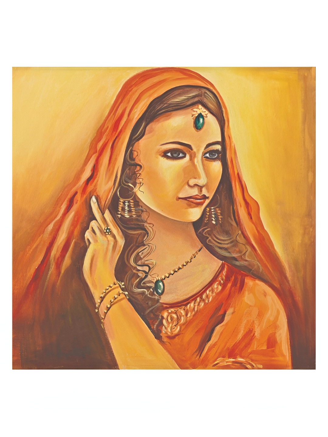 Inephos Orange & Brown Humans Printed Canvas Wall Art