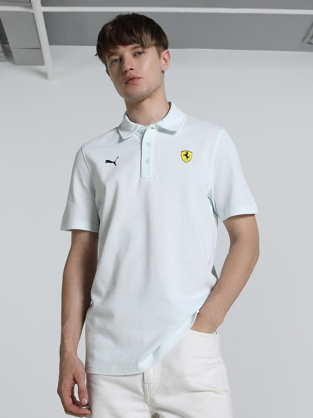 PUMA Motorsport Men Scuderia Ferrari Race 2 Tone Self Design Polo Collar T-shirt