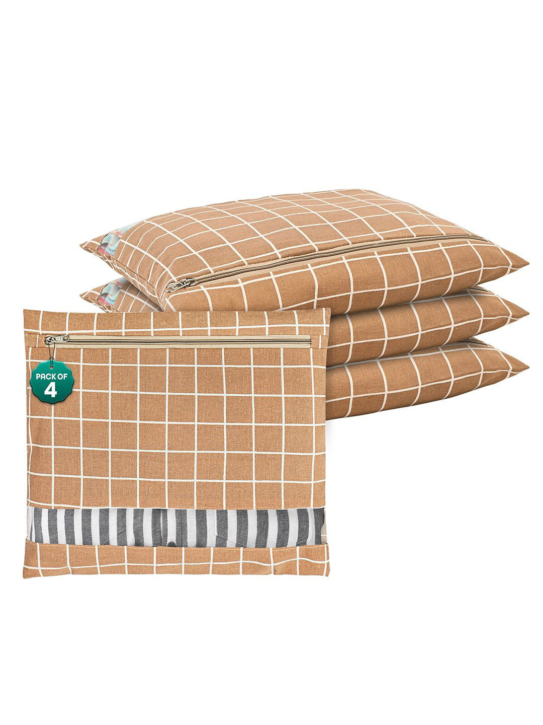 Kuber Industries Brown & White 4 Pieces Checked Mesh Cotton Clothes Storage Organisers