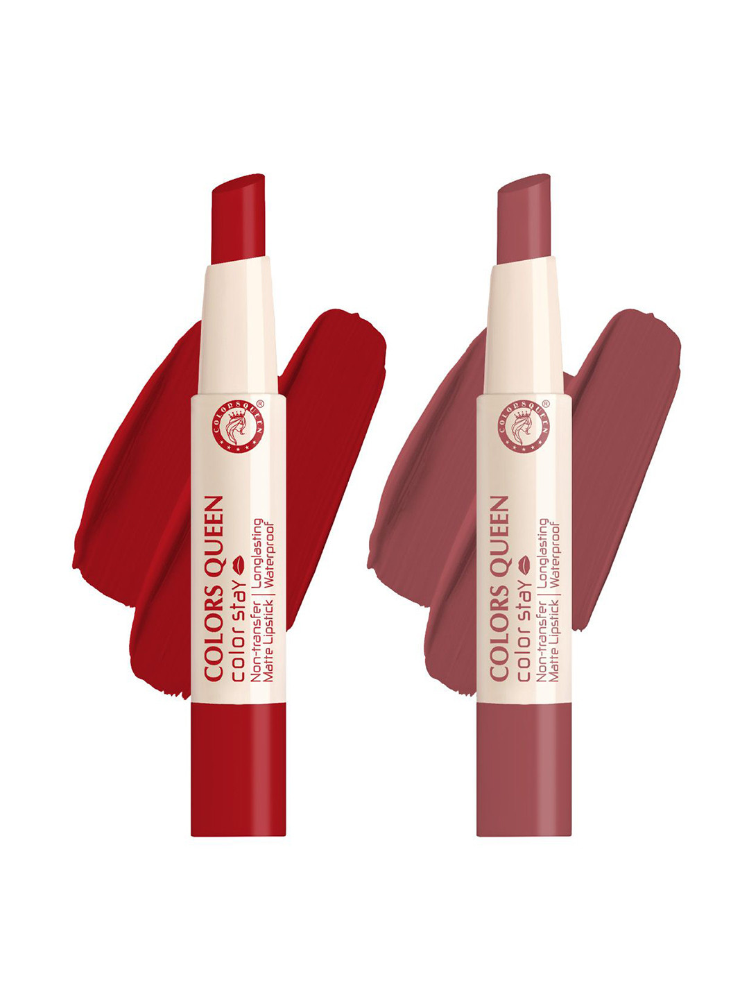 Colors Queen Color Stay Set Of 2 Non Transfer Matte Lipstick-2.1 g Each -Hot Red-Rouge