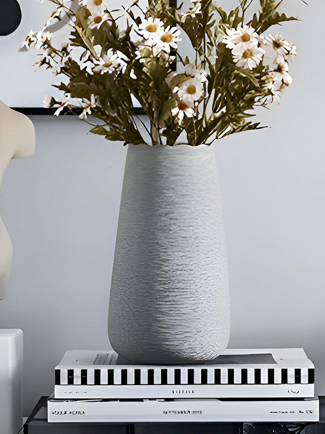 DecorTwist Grey Plastic Flower Vases for Home Decor (Pack of 4)