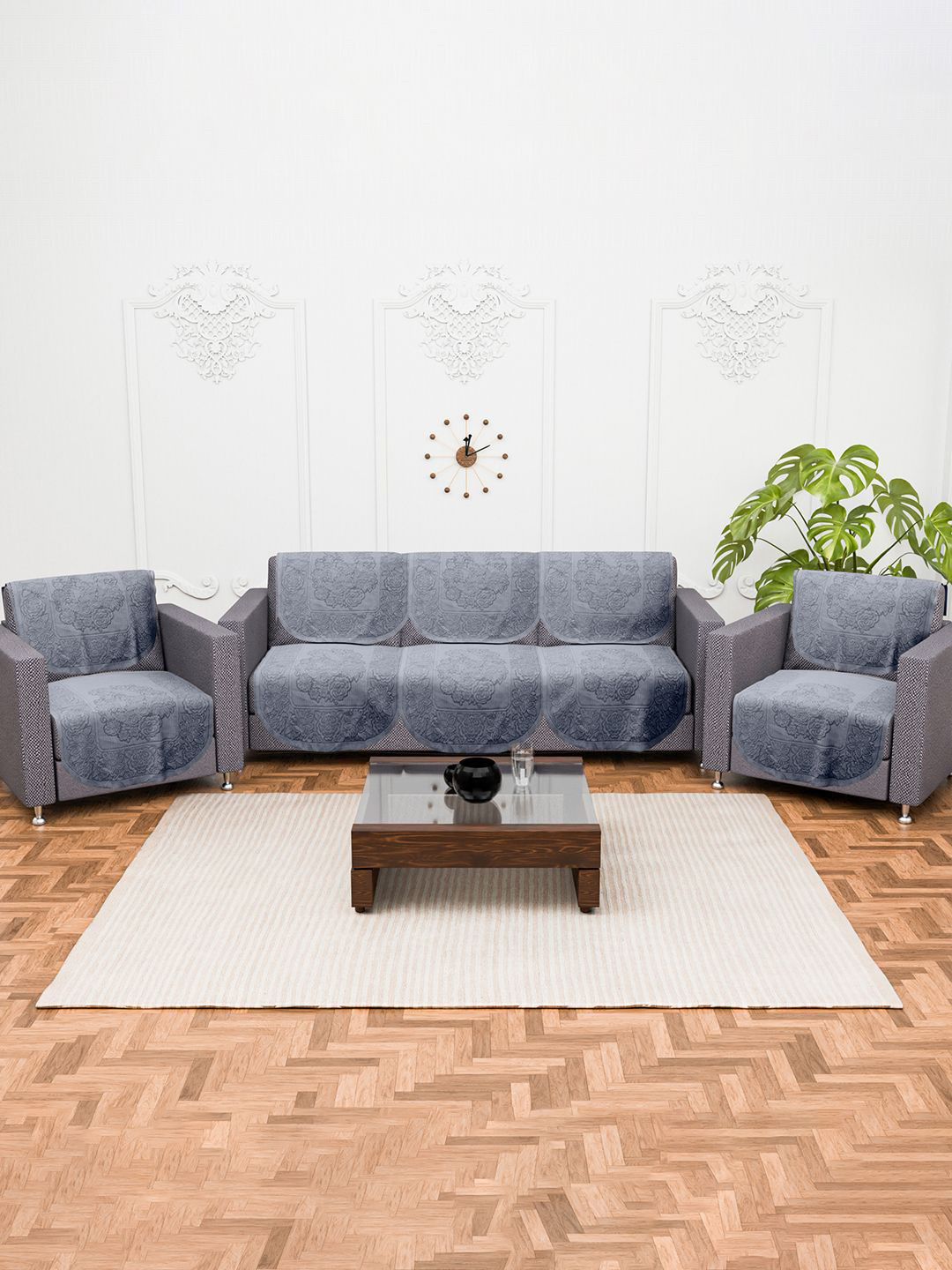 Kuber Industries Grey Set of 10 Stylish 5 Seater Cotton Sofa Covers Sofa Set Covers