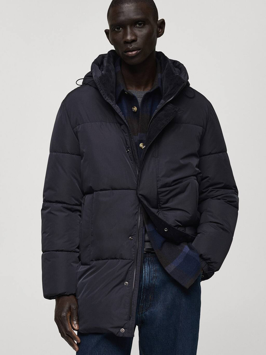 MANGO MAN Water Resistant Hooded Longline Puffer Jacket