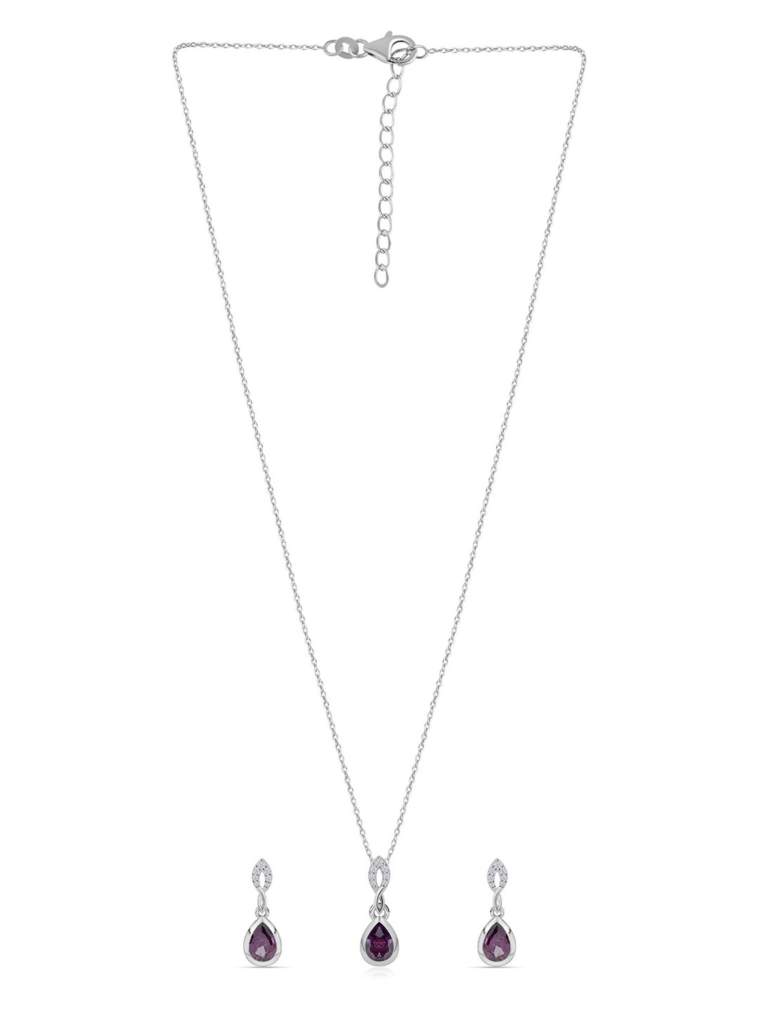 Ornate Jewels 925 Sterling Silver Rhodium-Plated Amethyst Studded Jewellery Set