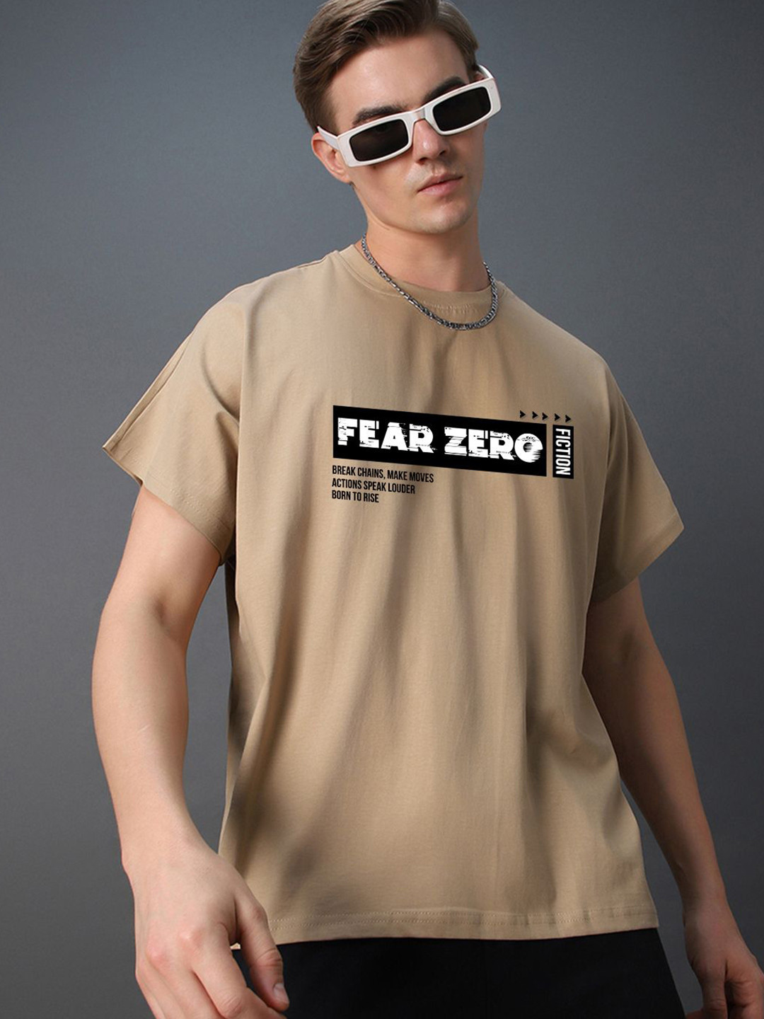 Bewakoof Men Ginger Root Typography Printed Round Neck Cotton Oversized T-shirt