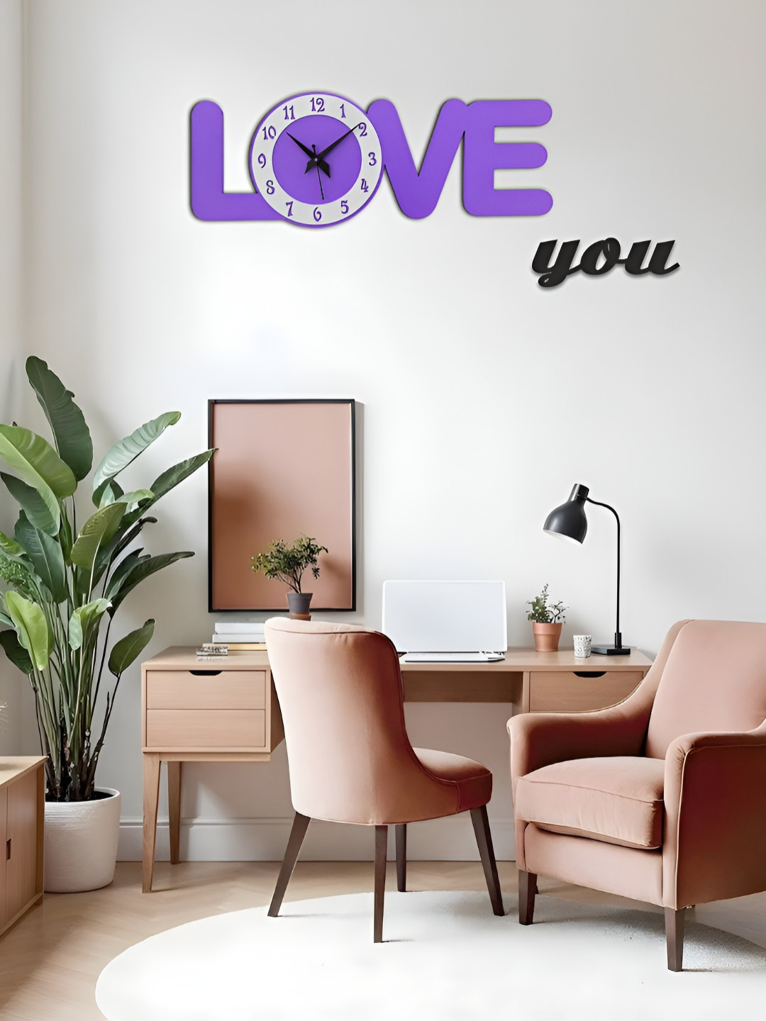 OLIVE TREE Purple Analogue Wooden Abstract Contemporary Silent Movement Wall Clock