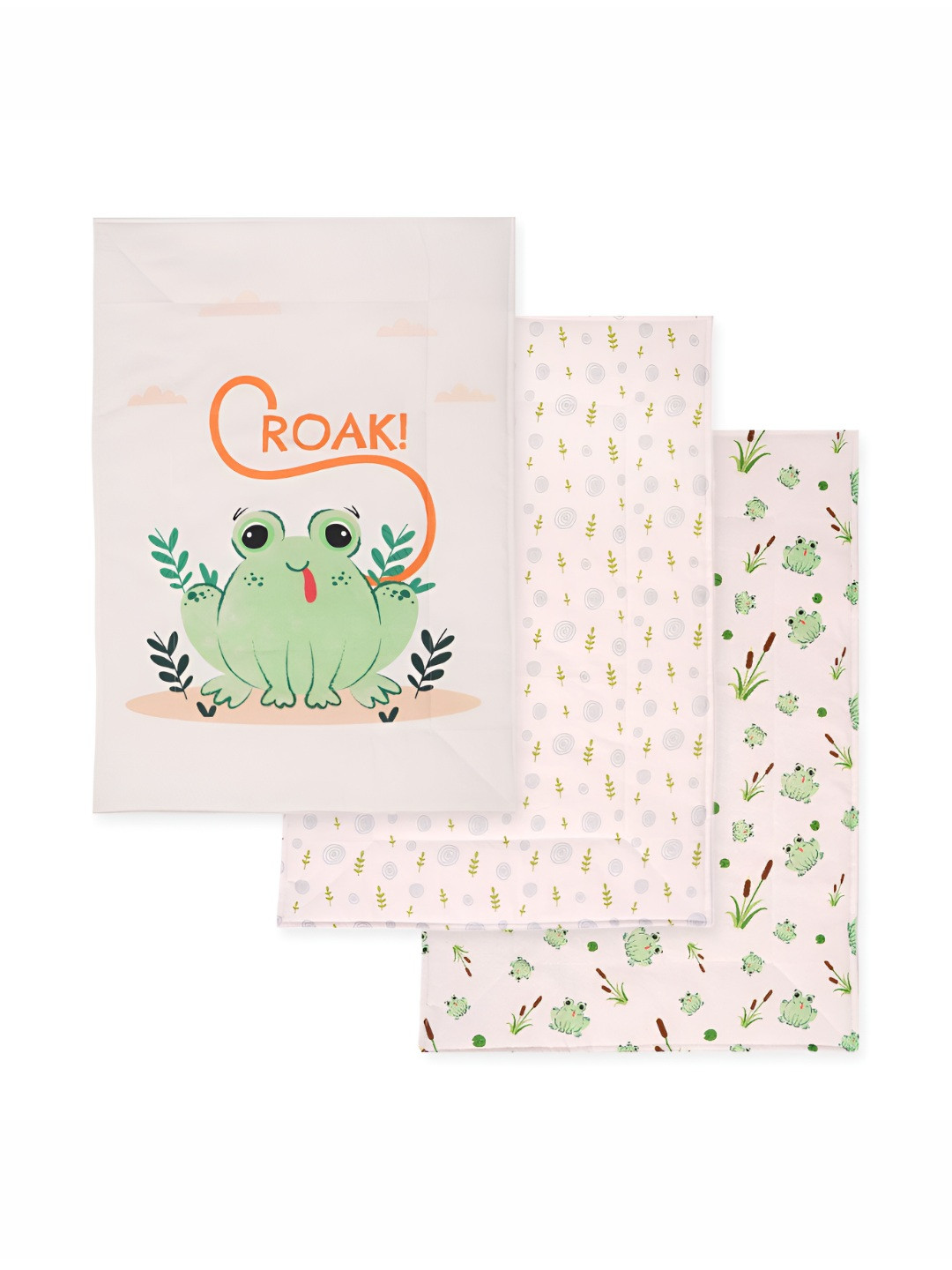 TIDY SLEEP 3Pc White & Green Printed Cotton Changing Mat