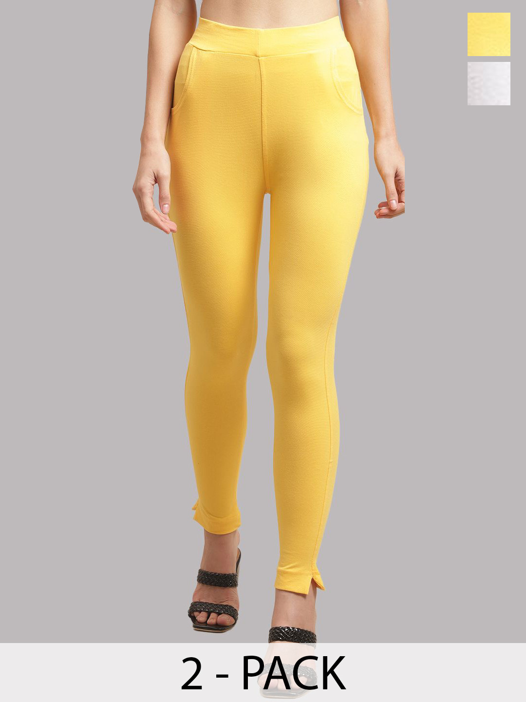 Valles365 by S.C. Plus Size Pack Of 2 Women Cotton Ankle-Length Leggings