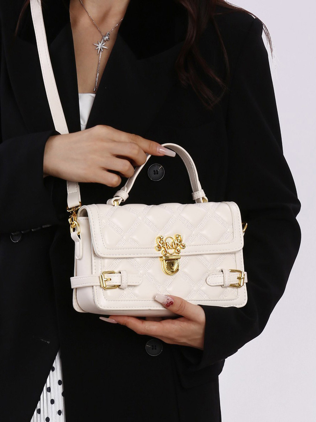 Styli Women Solid Crossbody Quilted Satchel Bag