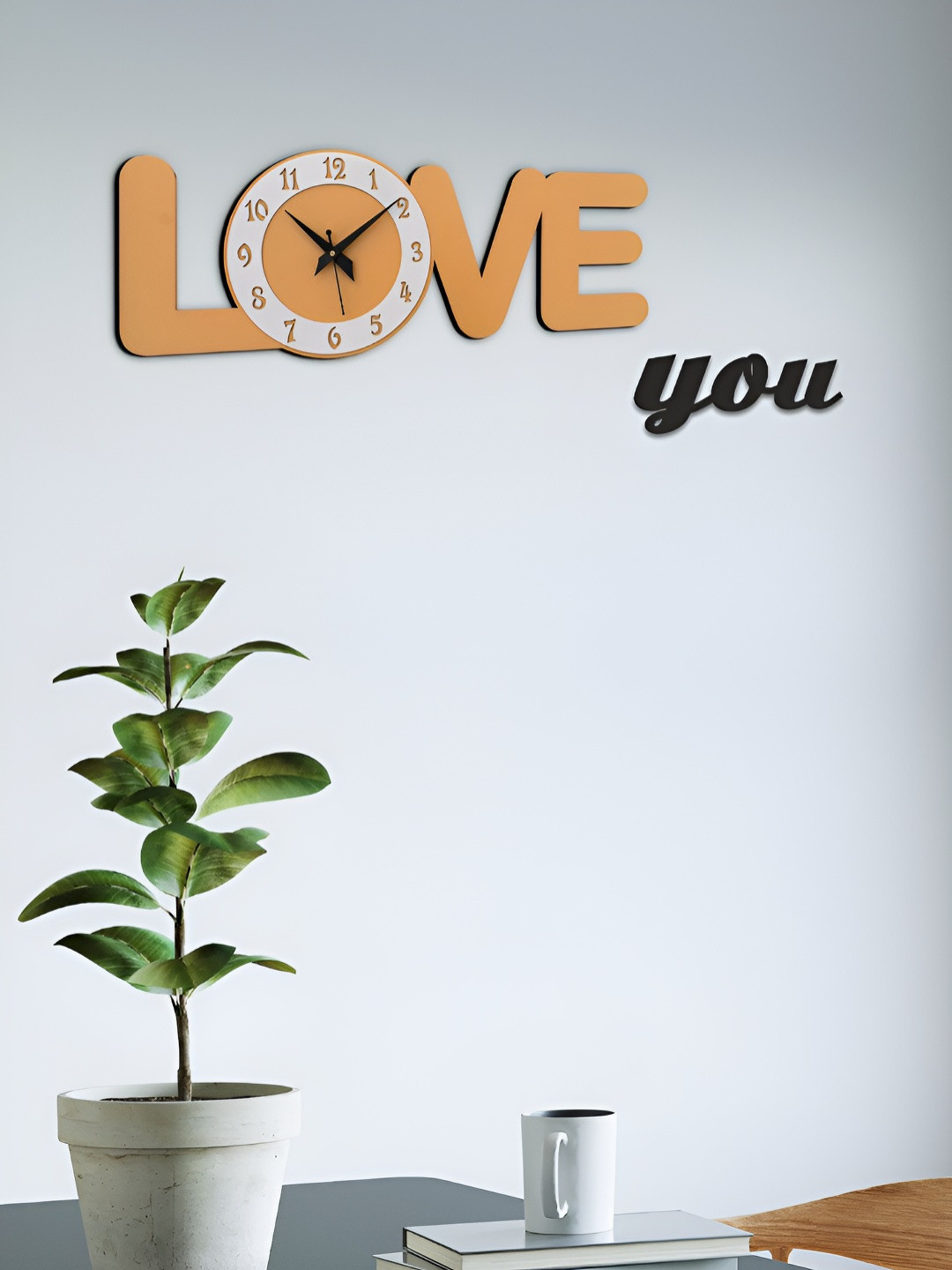 OLIVE TREE Wooden Designer Yellow Wood Silent Clock Abstract Battery Analogue Wall Clock