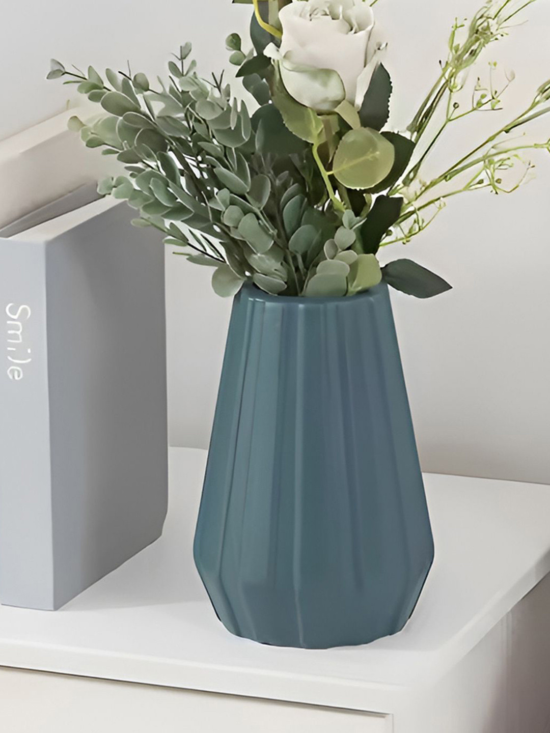 DecorTwist Blue Plastic Flower Vases for Home Decor (Pack of 2)