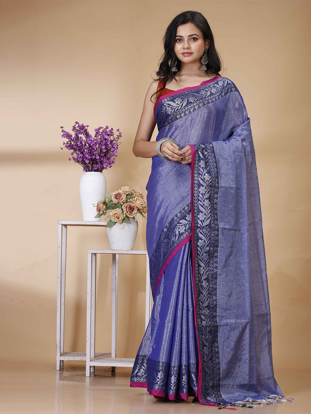 SRILOK Zari Tissue Khadi Saree