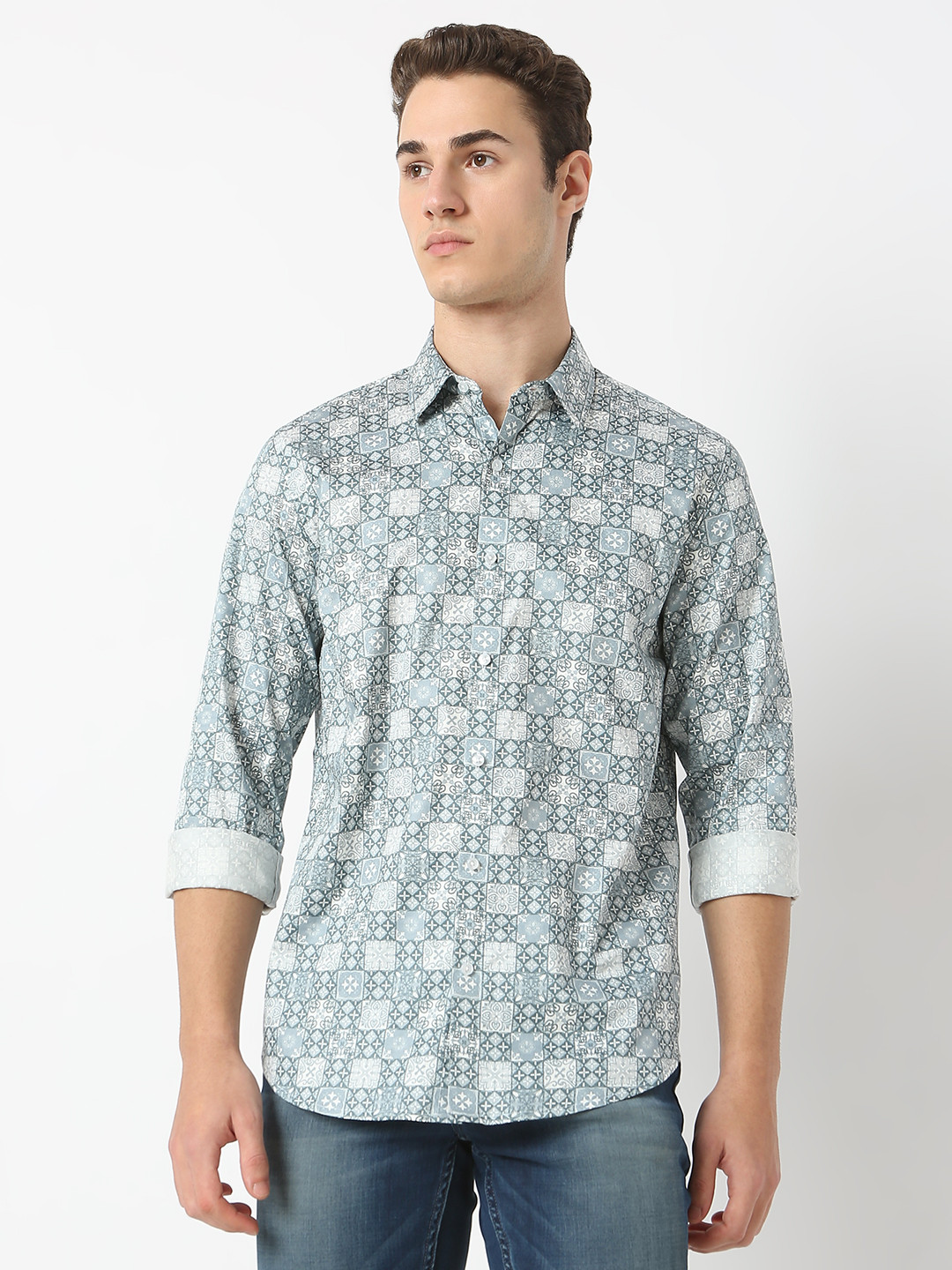 MARK & ALBERT Men Regular Fit Geometric Printed Cotton Casual Shirt