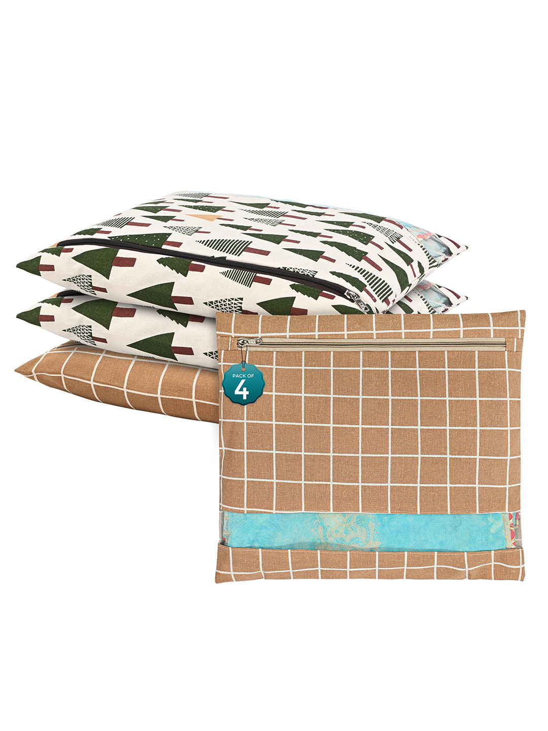 Kuber Industries Brown 4 Pcs Regular Single Saree Cover Multi-Utility Wardrobe Organisers