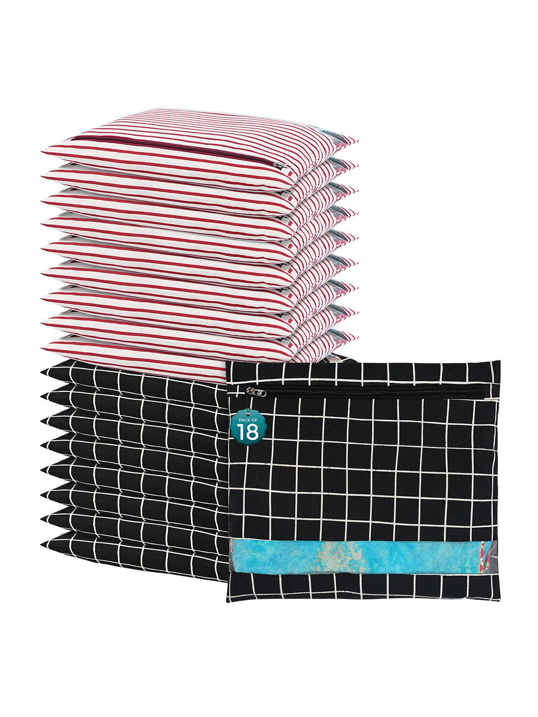 Kuber Industries Black 18 Pcs Regular Single Saree Cover Multi-Utility Storage Organisers