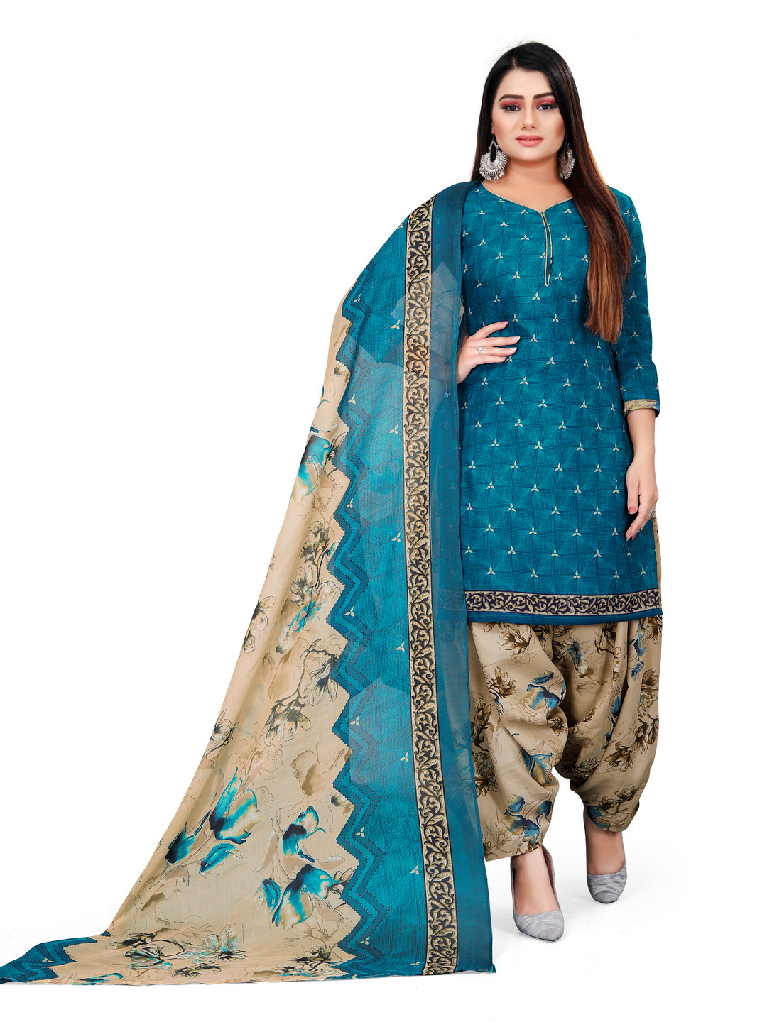 Anny Deziner Floral Printed V-Neck Straight Kurta With Salwar And Dupatta