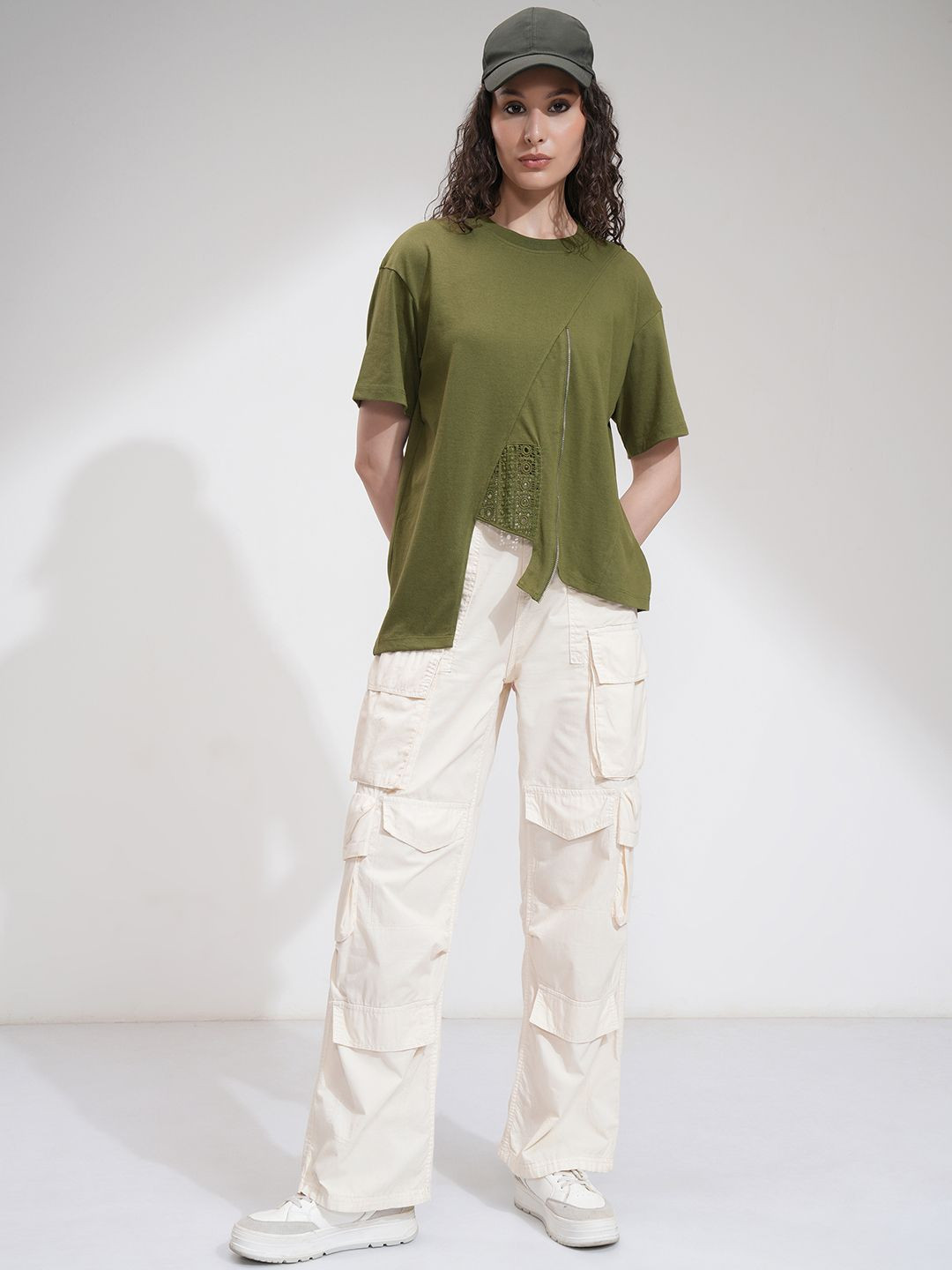 Tokyo Talkies Women Solid Oversized Top With Panels