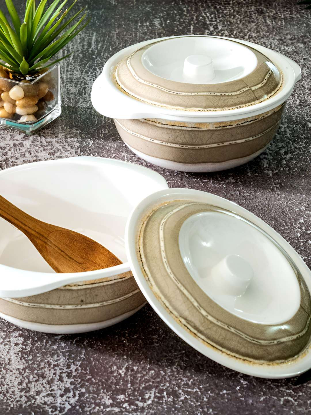 Servewell Beige 2024 Melamine 2 Pieces Smooth Surface Thermal Insulated Casserole