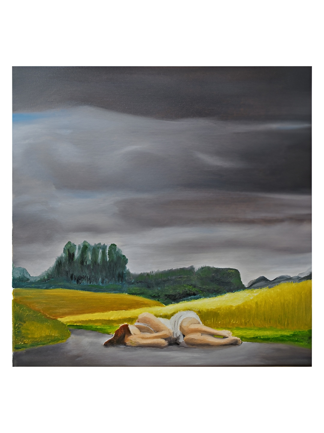 Inephos Grey & Yellow Humans Printed Canvas Wall Art