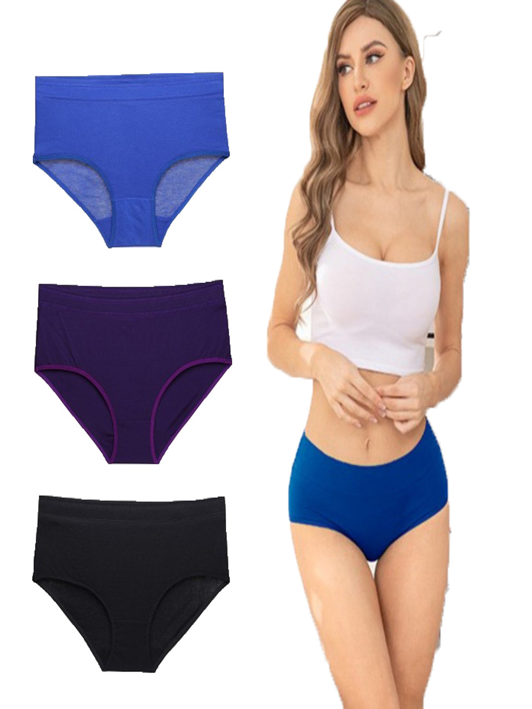 YOU FOREVER Women Pack Of 3 High-Rise Hipster Briefs - YF-3HWPNT-BLU-PPL-BLK-S