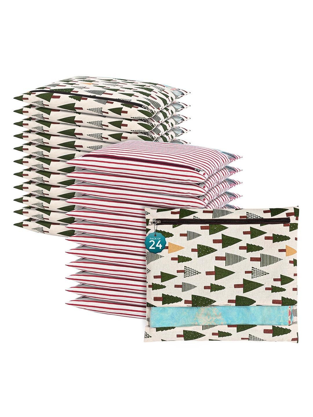 Kuber Industries Green 24 Pcs Regular Single Saree Cover Multi-Utility Storage Organisers