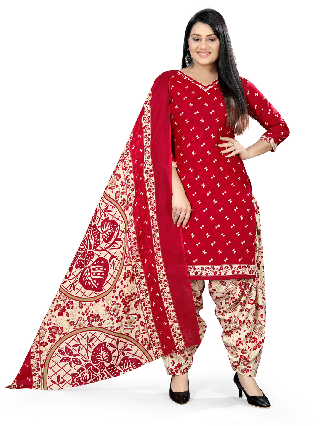 Anny Deziner Floral Printed V-Neck Straight Kurta With Salwar And Dupatta
