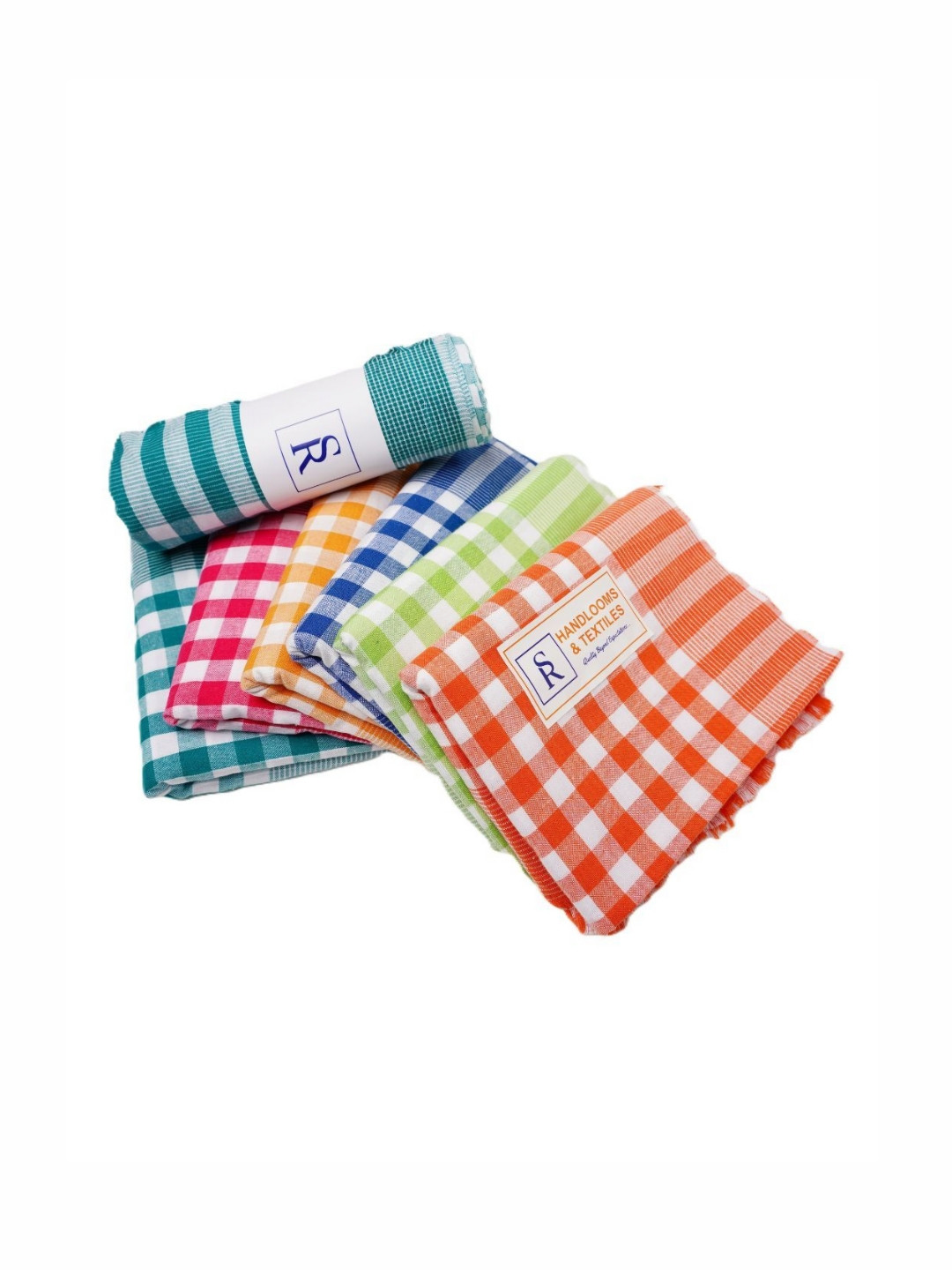 SR HANDLOOMS AND TEXTILES Orange & Green Striped Cotton 250 GSM Towel Set