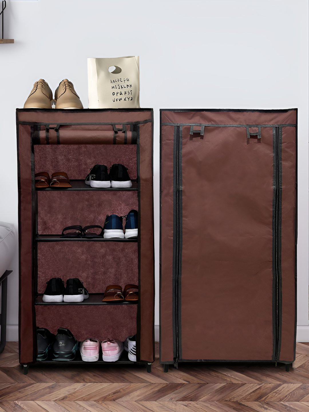 Urban Choice Brown Metal 4-Layer Shoe Rack With Cover