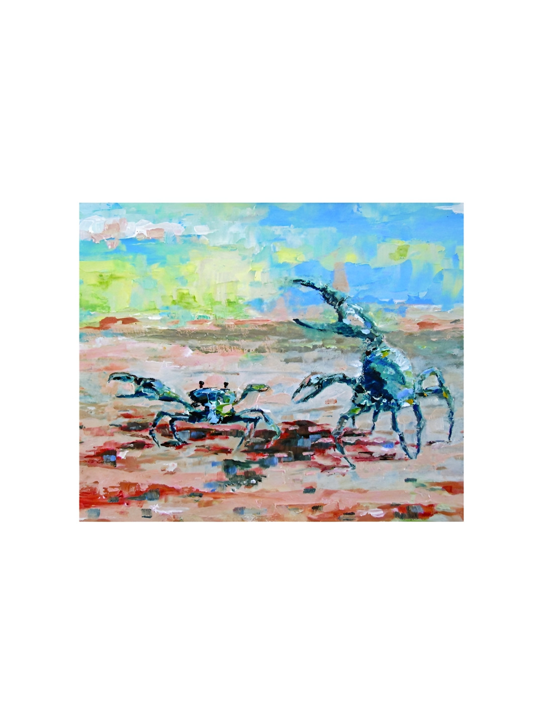 Inephos Blue & Yellow Crabs Printed Canvas Wall Art