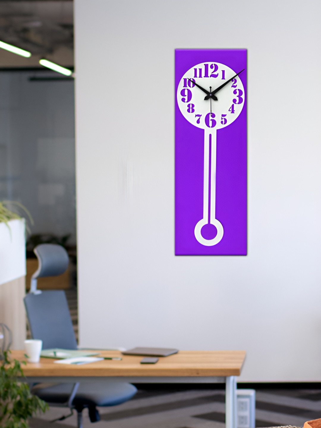 OLIVE TREE Wooden Designer Purple Wood Silent Clock Rectangle Battery Analogue Wall Clock