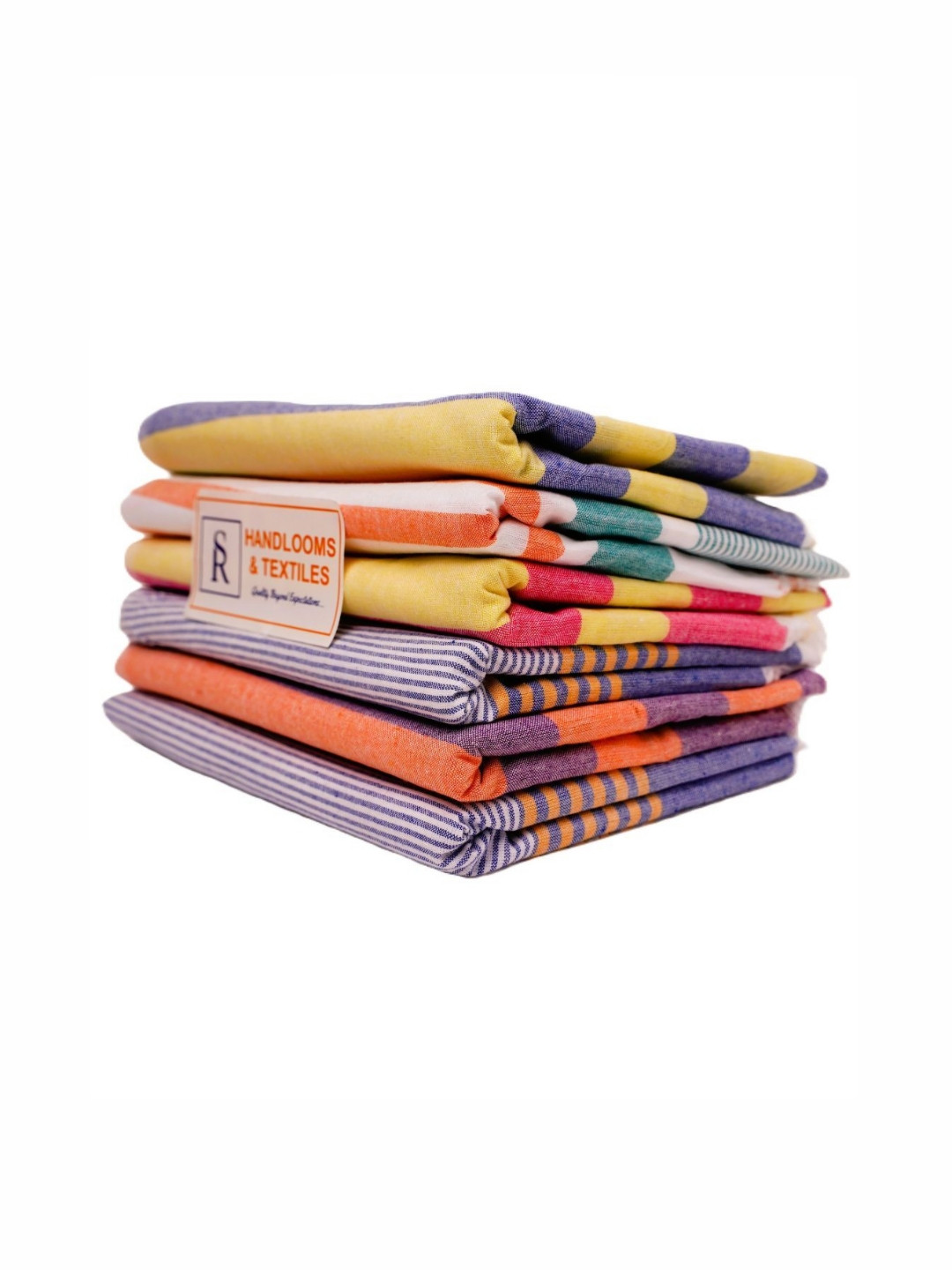 SR HANDLOOMS AND TEXTILES Yellow & Purple Striped Cotton 250 GSM Towel Set