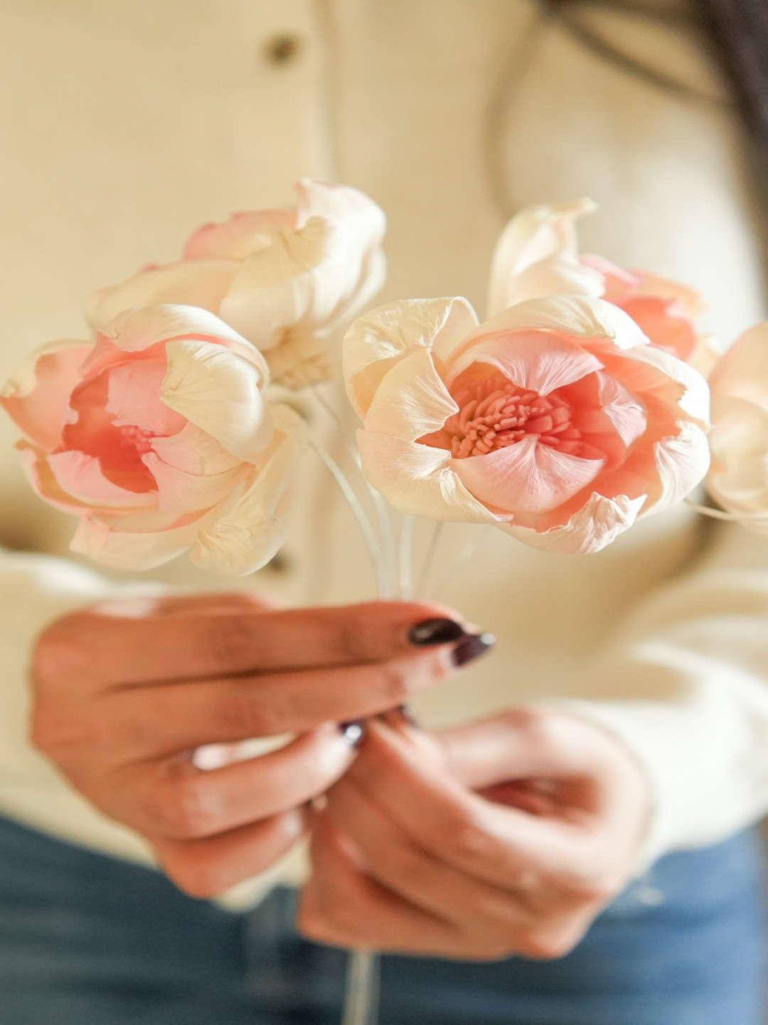 ArteCasa Pink & White Dual shade sola peony Artificial Flower