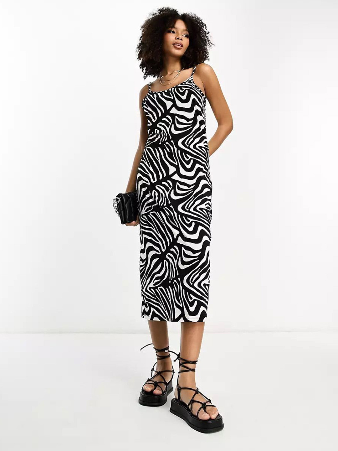 Zebra Print Sleeveless Midi Dress