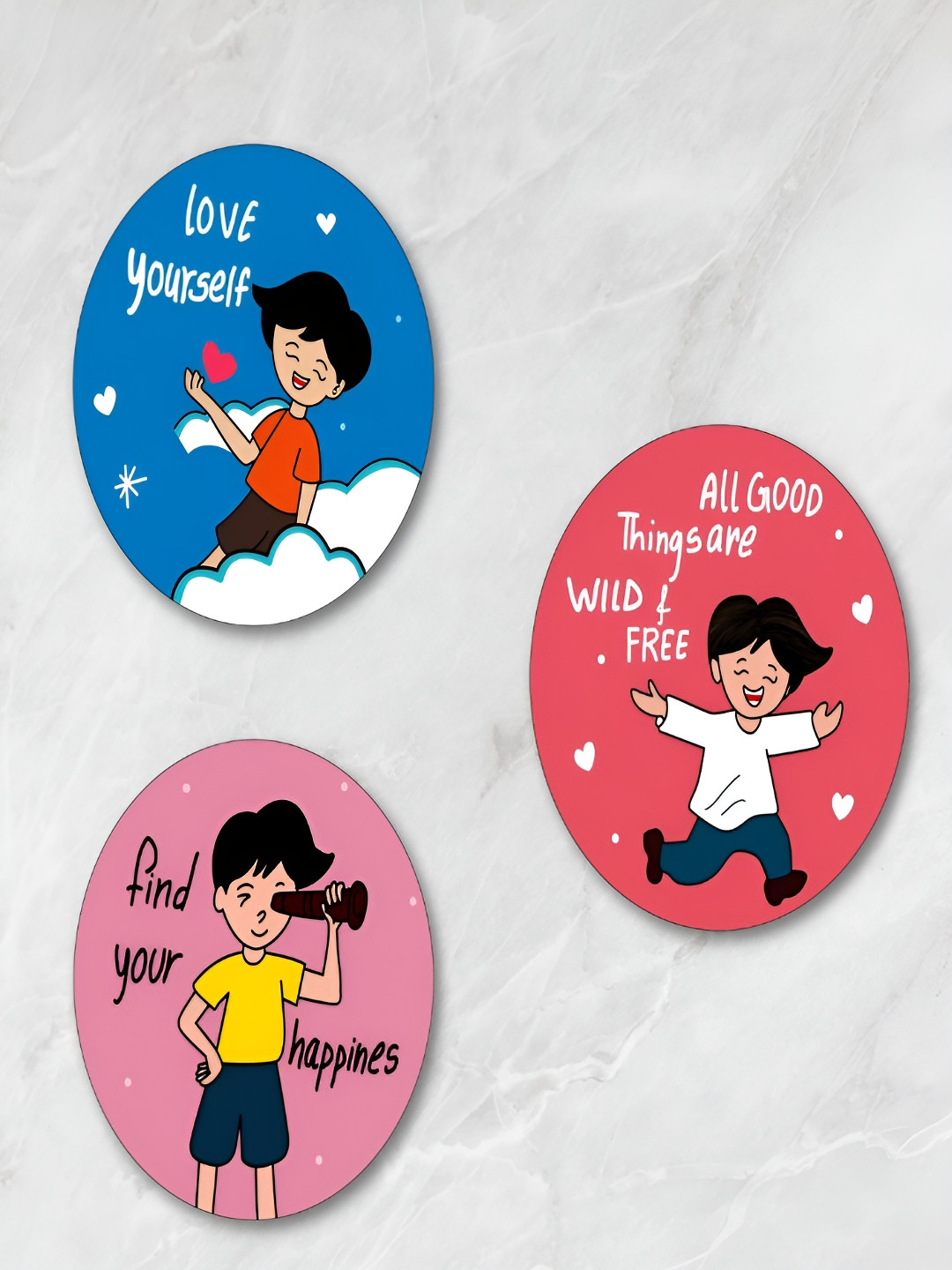 Phirki Studio Set Of 3 Red Blue Wooden Decorative Magnets